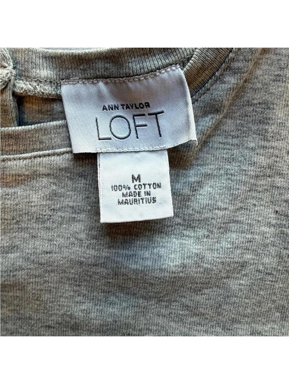 LOFT Heather Gray Cotton Top – 100% Cotton Soft Everyday Basic Tee